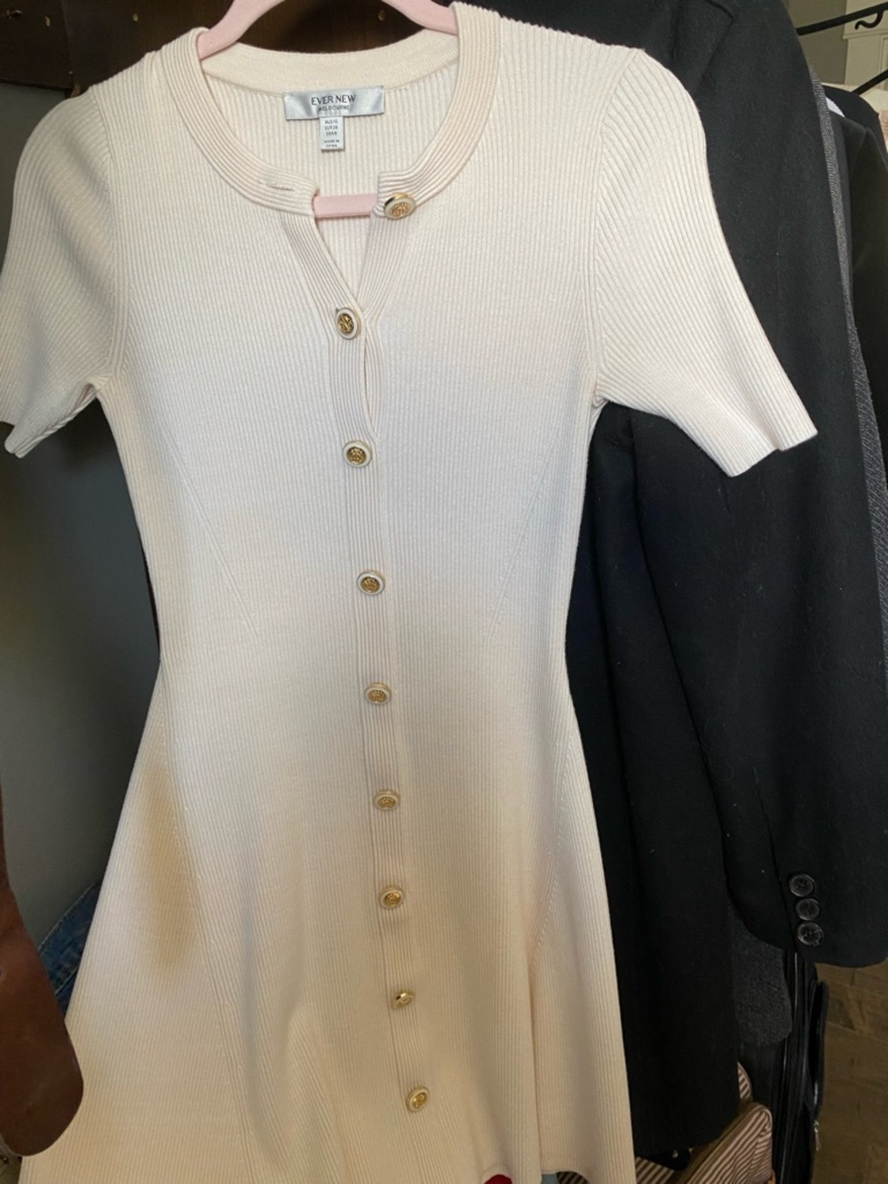 Forever New Cream Button-Front Ribbed Mini Dress - Picture 3 of 6